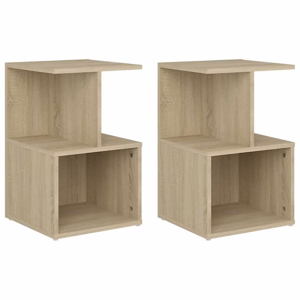 Berkfield Home Elegant Bedside Cabinets, 2 Piece Set in Sonoma Oak and Beige, W/D/H: 35 x 35 x 55 cm – 3