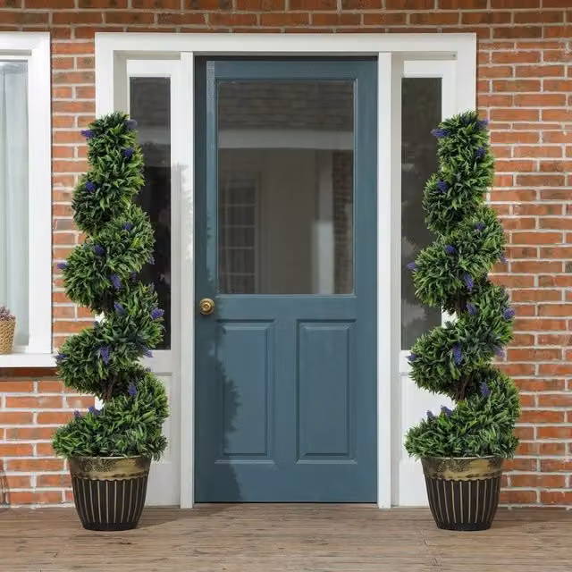 STILVORA Set of 2 Green Artificial Topiary Plants in Concrete Pots, Height: 115 cm