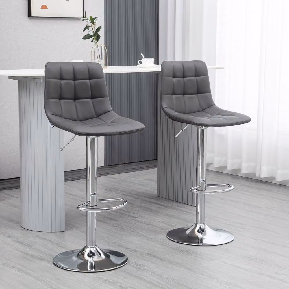 Wyld Haus Set of 2 Grey Tufted Faux Leather Swivel Bar Stools with Back Support – 3