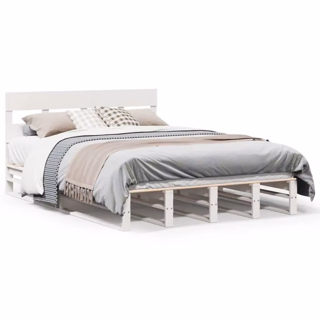 Berkfield Home White Solid Wood Pine Bed Frame W/D/H: 140 x 200 cm – 2