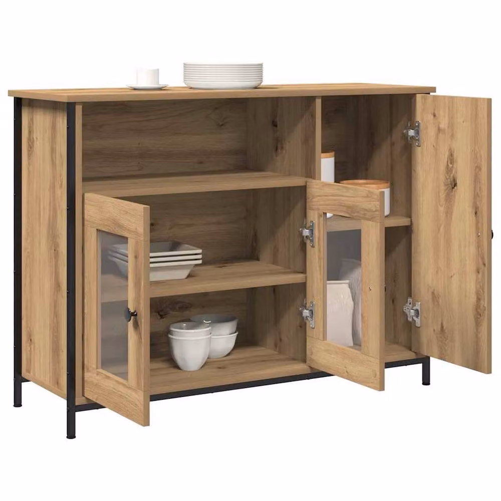 Berkfield Home Artisan Oak Sideboard in Brown, W/D/H: 100 x 35 x 75 cm – 3