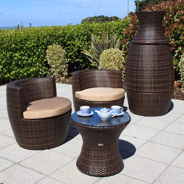 Cozy Bay Round Provence Rattan 2 Seater Set in Brown with Metal and Glass Details