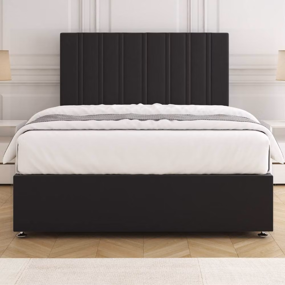 BSSPOKE Sienna Plush Super King Divan Bed with 24 inch Headboard and 2 Drawers in Black Velvet Fabric – 2
