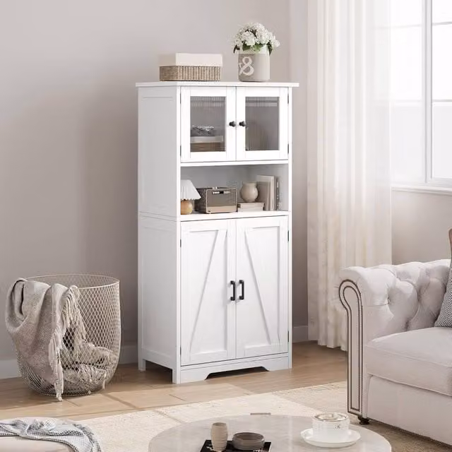 London Boutique White Wooden Kitchen Pantry Cupboard with Adjustable Shelves, W/D/H: 60 x 30 x 128 cm – 1
