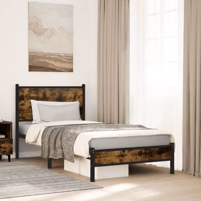 Berkfield Home Metal Bed Frame in Smoked Oak Brown, W: 80 cm, L: 200 cm – 1