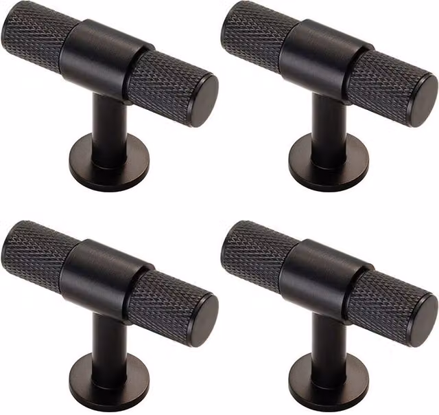 Loops Knurled T Shape Bar Cupboard Pull Handle, Matt Black, 50 x 13 mm – 1