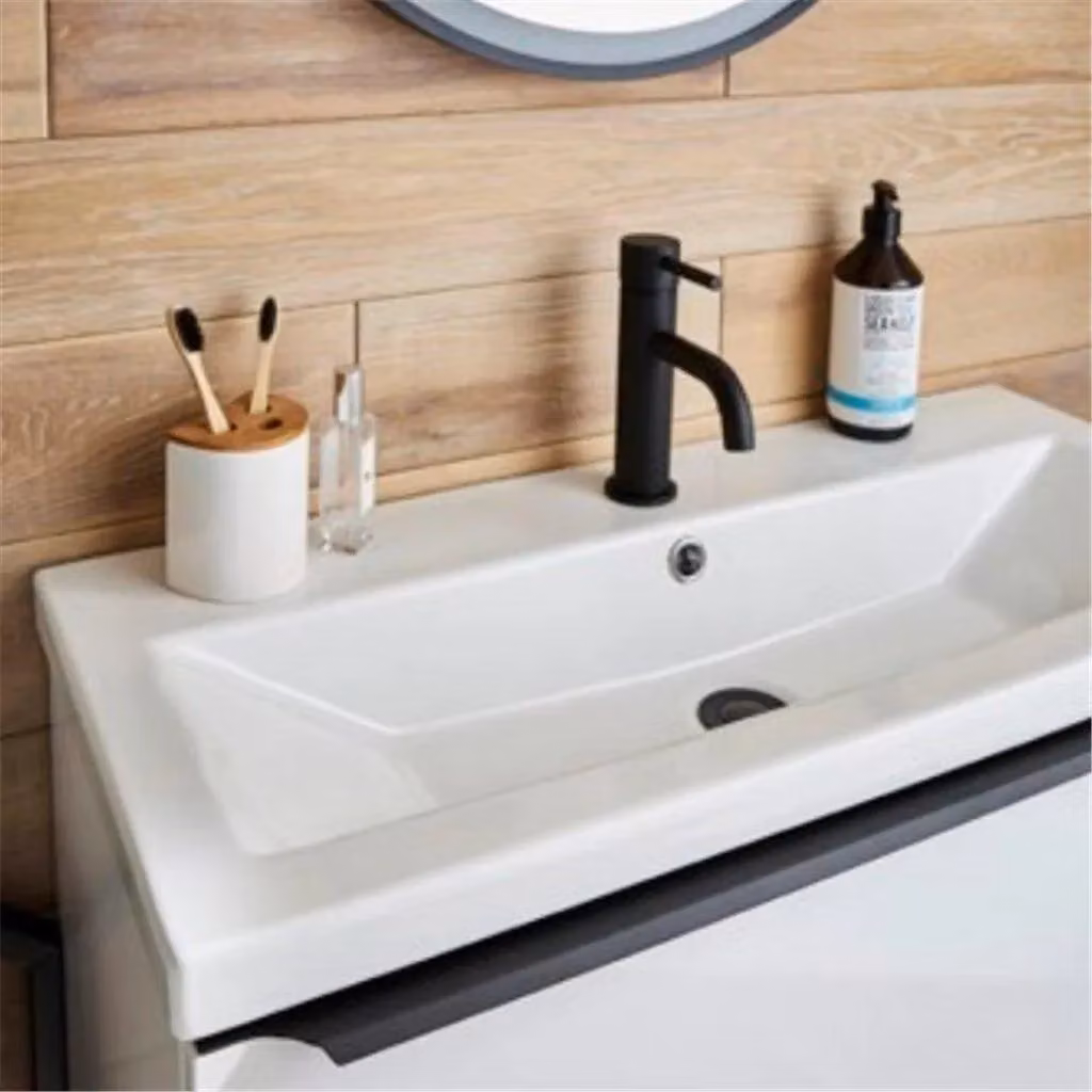 Clifton Sonoma Oak Wall Hung Drawer Unit with Ceramic Basin and Frame in Light Oak, W: 80 cm, D: 35.5 cm, H: 37.5 cm – 2