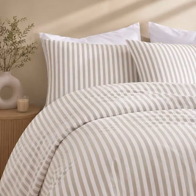 Ezysleep Cationic Stripe Duvet Cover Set in Beige, W: 200 cm x H: 200 cm