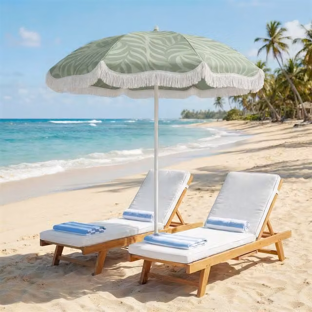 Outsunny 1.8 m Beach Umbrella Parasol with Sand Anchor and 30 Degree Tilt, Green