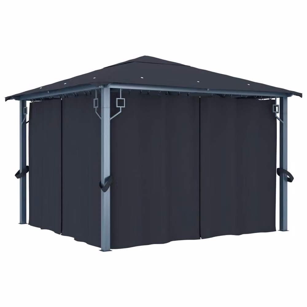 Berkfield Home Anthracite Aluminium Gazebo with Black Curtains W/D: 300 x 300 cm – 2