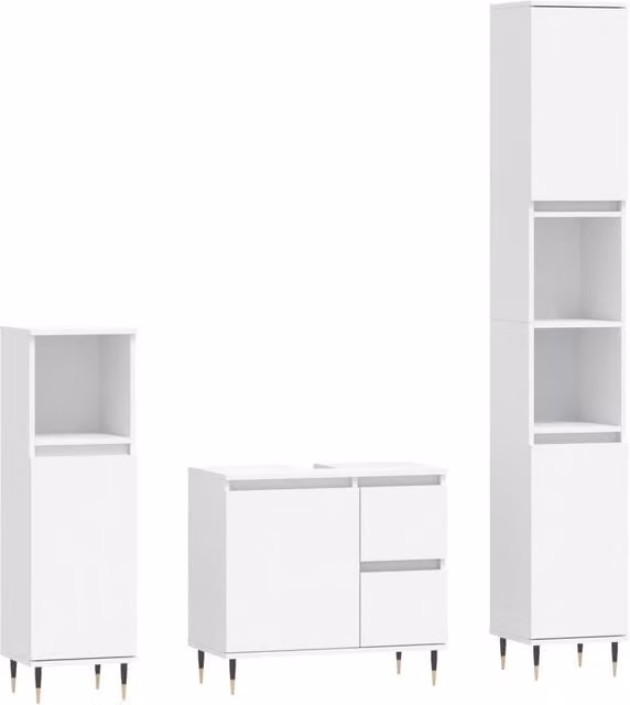 Berkfield Home 3 Piece Modern White Matt Bathroom Furniture Set with Vanity Unit and MDF and Metal Construction