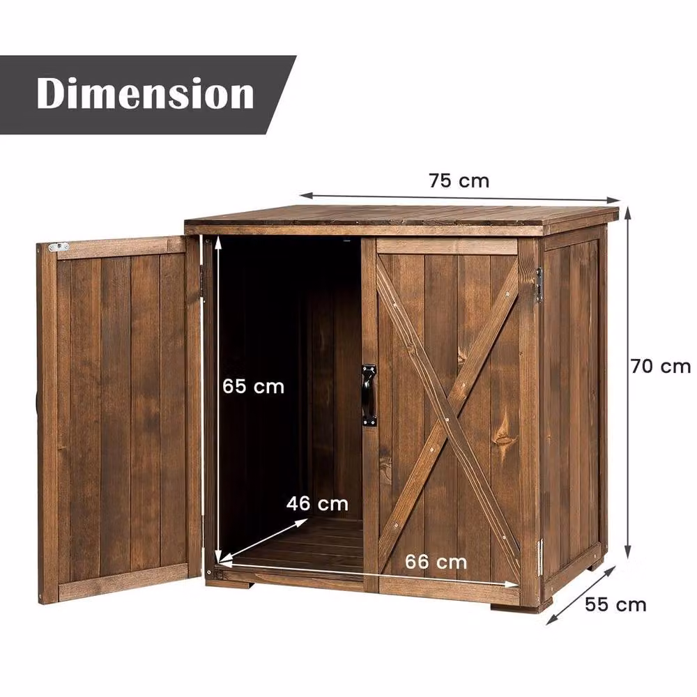 SPETLEK Wooden Garden Tool Shed and Garage Storage Cabinet in Brown, W/D/H: 75 x 70 x 55 cm – 2