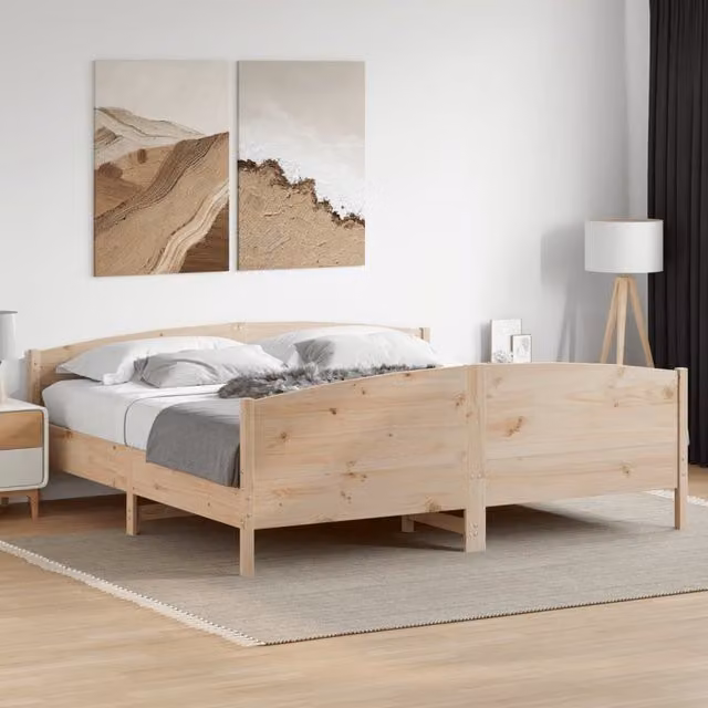 Berkfield Home Super King Solid Wood Pine Bed Frame in Brown, W/D/H: 180 x 200 cm