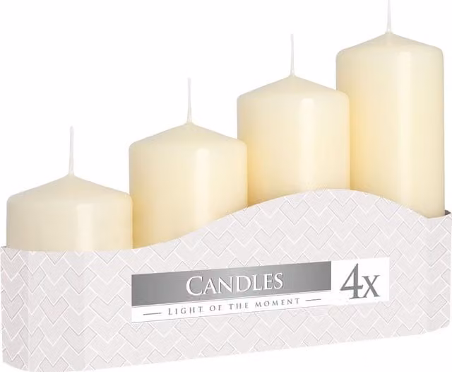 KDMD Set of 4 White Round Pillar Candles, 50mm Diameter (H 11, 16, 22, 33 cm) – 1