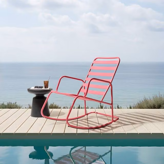 Wyld and Coco Pink Powder Coated Aluminium Slatted Modern Outdoor Rocking Chair – 1