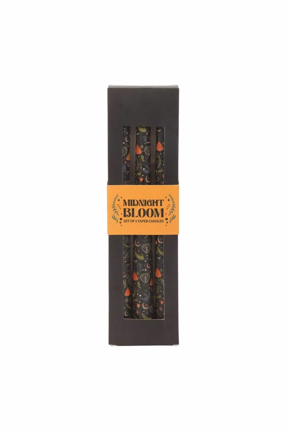 KDMD Set of 3 Black Midnight Print Taper Candles for Gothic Decor – 2