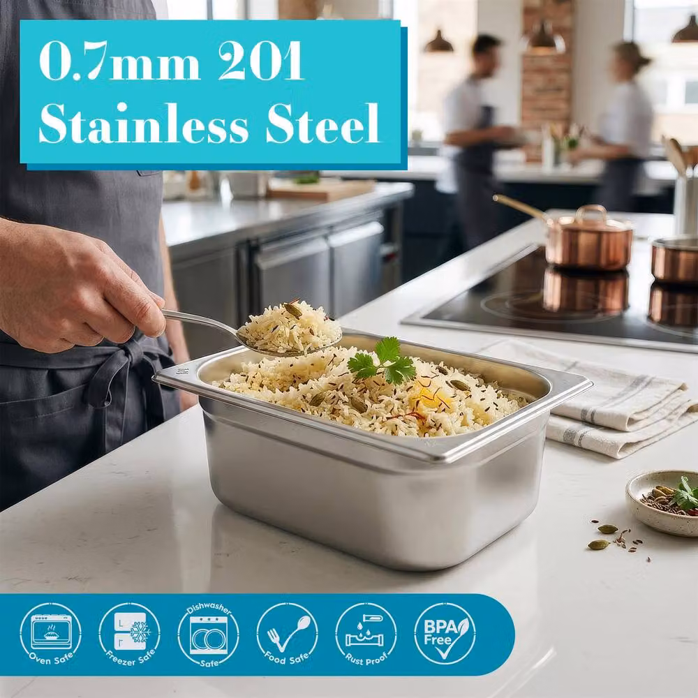 Argon Tableware Stainless Steel Gastronorm Containers with Lids, Set of 4, Silver, 3.75 l – 3