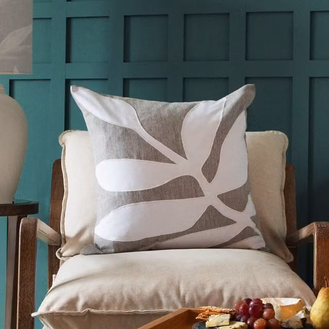 Voyage Maison Bodhi Floral Feather Filled Cotton and Linen Cushion in Grey, W/D/H: 50 x 50 x 50 cm – 1