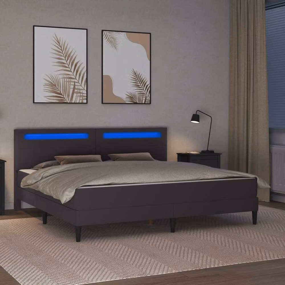 Berkfield Home Upholstered Grey Faux Leather Bed Frame with Under-Bed LED Strip Lights, W/D/H: 180 x 200 cm – 4