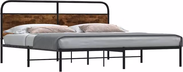 Berkfield Home Metal Bed Frame in Smoked Oak Brown, W/D/H: 200 x 200 cm – 1