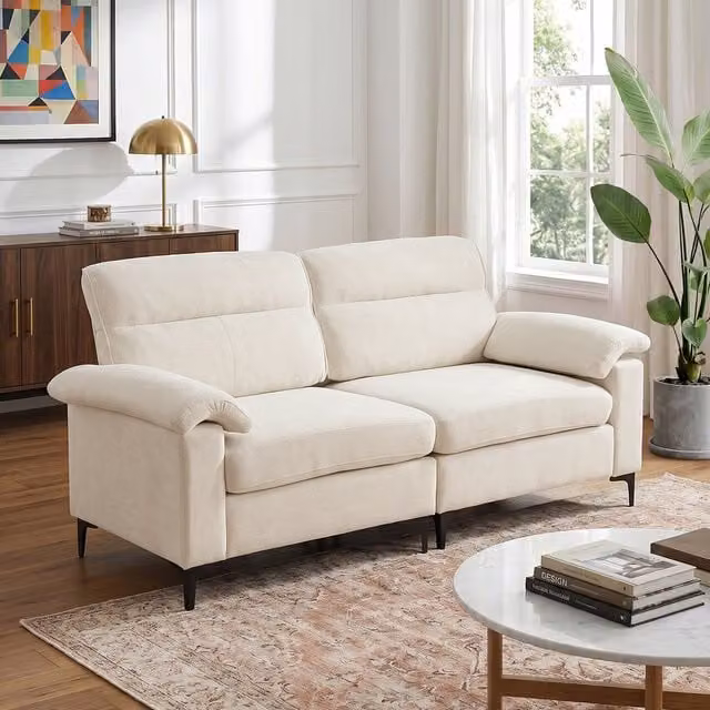 Livingandhome 2-Seater Modern Chenille Upholstered Sofa in White and Black