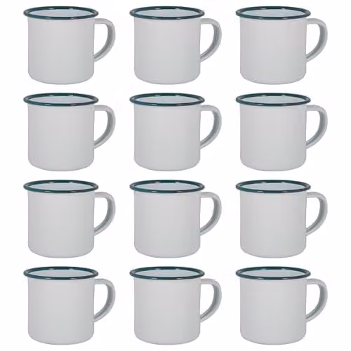 Argon Tableware Enamel Espresso Cup Set of 12 in Green, White and Blue, 130ml