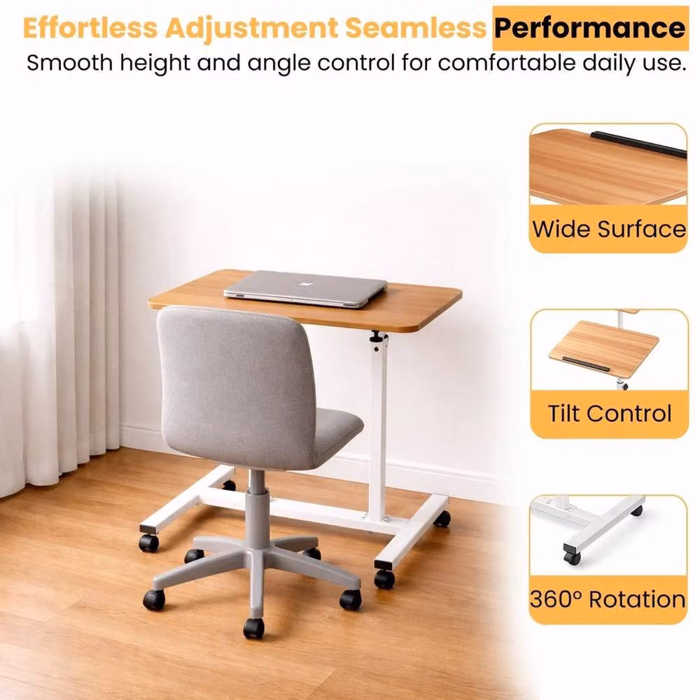 FORGEVIO Height Adjustable Laptop Desk with White Metal Sled Base and Brown Wood Top – 2