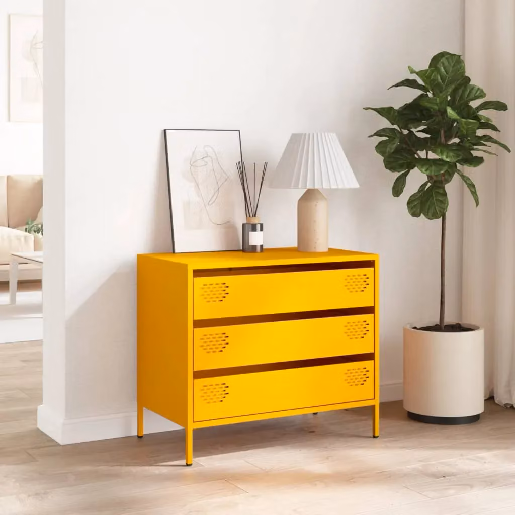 Berkfield Home Mustard Yellow Sideboard in Matt Cold-rolled Steel, W: 68 cm, D: 39 cm, H: 58.5 cm – 2