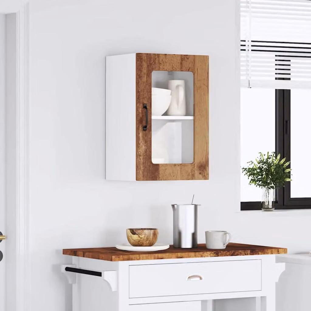Berkfield Home Kalmar Wall Mounted Kitchen Cabinet with Glass Doors in Brown Old Wood Finish – 2