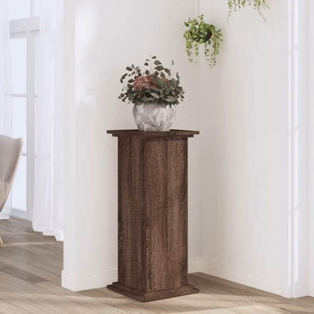Berkfield Home Modern Plant Stand in Brown Oak, W/D/H: 33 x 33 x 80 cm – 1