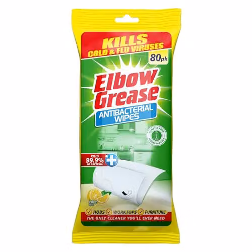 Elbow Grease Antibacterial Wipes, Lemon, 80 Pack – 1
