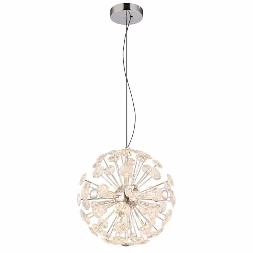 Netlighting Virina LED Pendant Light in Chrome and Grey with Crystal Details, Height: 150 cm