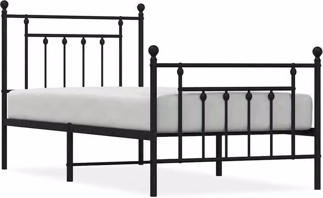 Berkfield Home Metal Bed Frame with Headboard and Footboard, Black, W/D/H: 90 x 200 cm