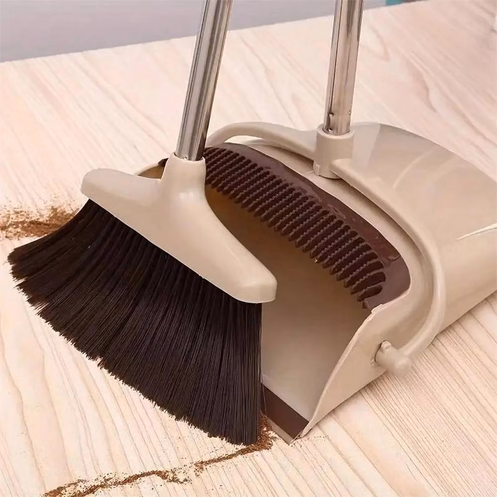 Nordara Heavy Duty Plastic Dustpan and Brush Set with Long Handle in Beige – 4