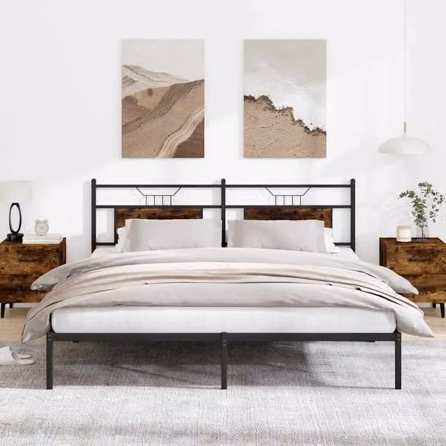 Berkfield Home Bed Frame in Smoked Oak Brown, W/D/H: 183 x 213 x 30 cm