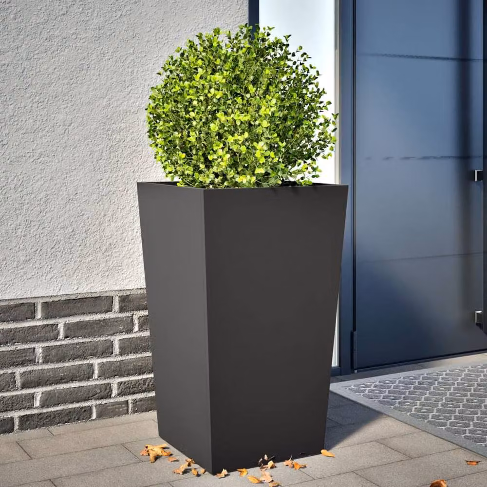 Berkfield Home Durable Steel Garden Planter Tub, Black, W/D/H: 45 x 45 x 75 cm – 2