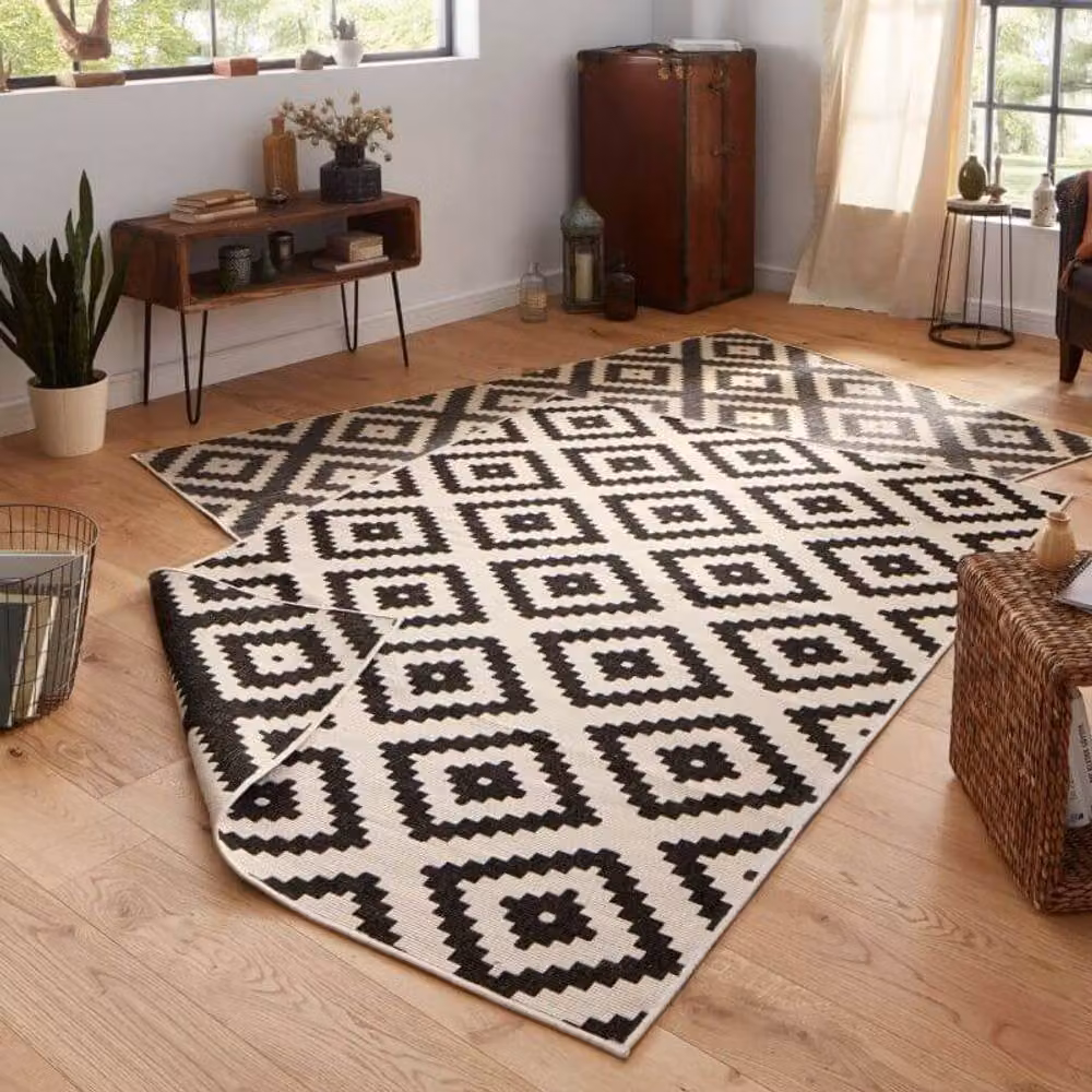 THE RUGS Malta Reversible Indoor Outdoor Flatweave Polypropylene Rug in Black, W/D/H: 120 x 170 cm – 4