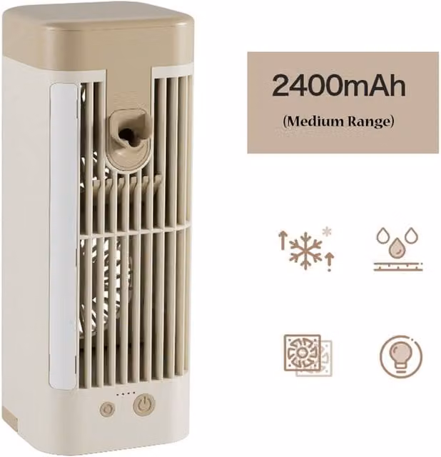 Quipulse Mini Desktop Air Cooler, 2400mAh, Yellow and Multicolour – 1