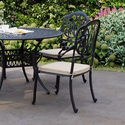 Charles Bentley Modern Round Garden Dining Set in Black and Beige Powder Coated Aluminium, W/D/H: 120 x 120 x 90 cm – 2