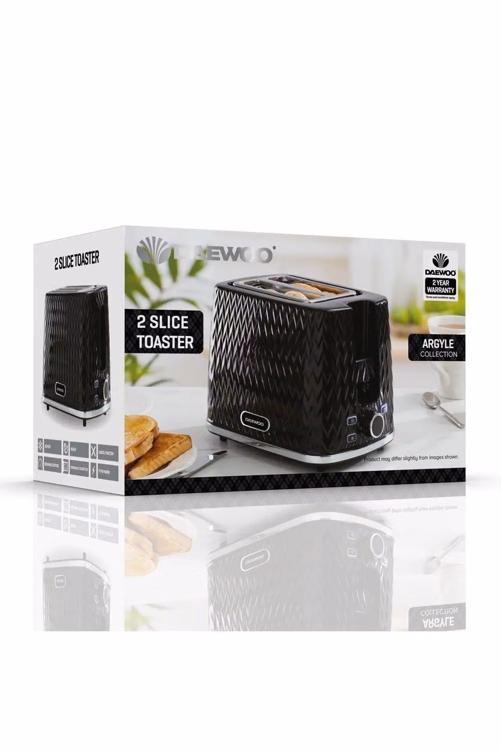 Daewoo Argyle 800W 2 Slice Toaster with Defrost, Reheat and Cancel Functions in Black – 4