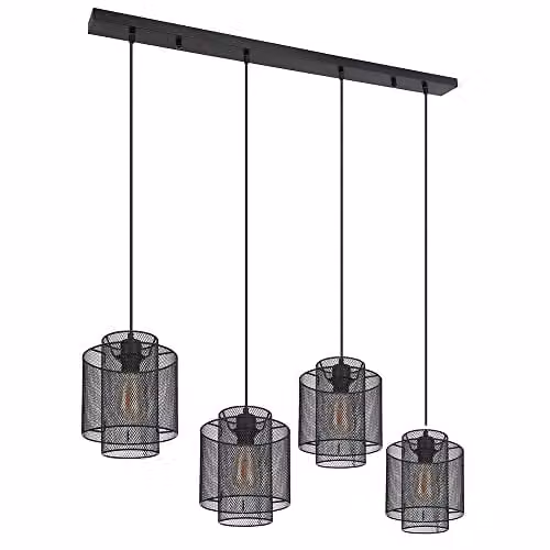 Globo Lighting Industrial Black Metal Pendant Light with 4 x E27 Bulbs, W/D/H: 120 x 20 x 20 cm – 1