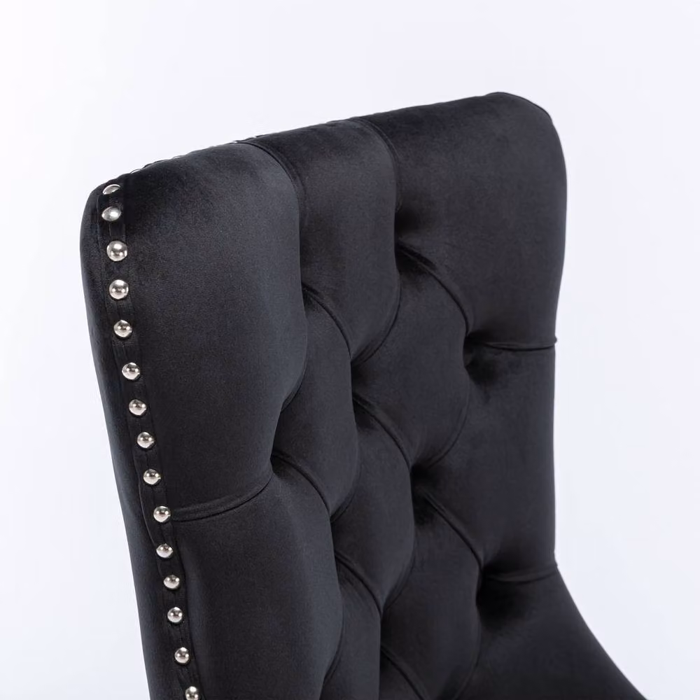 Modern Home Touch Romsey Set of 4 Black Velvet Upholstered Dining Chairs with Oak Legs and Knocker Ring Back – 5