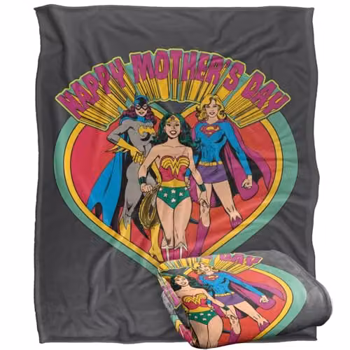 LOGOVISION Justice League Happy Mothers Day Super Soft Fleece Throw Blanket, Multicolour, W: 152 cm, D: 127 cm