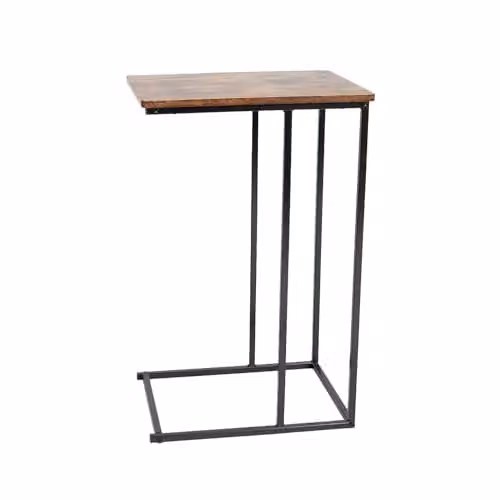OHS C-Shaped Side Table in Dark Brown Wood Effect with Metal Frame