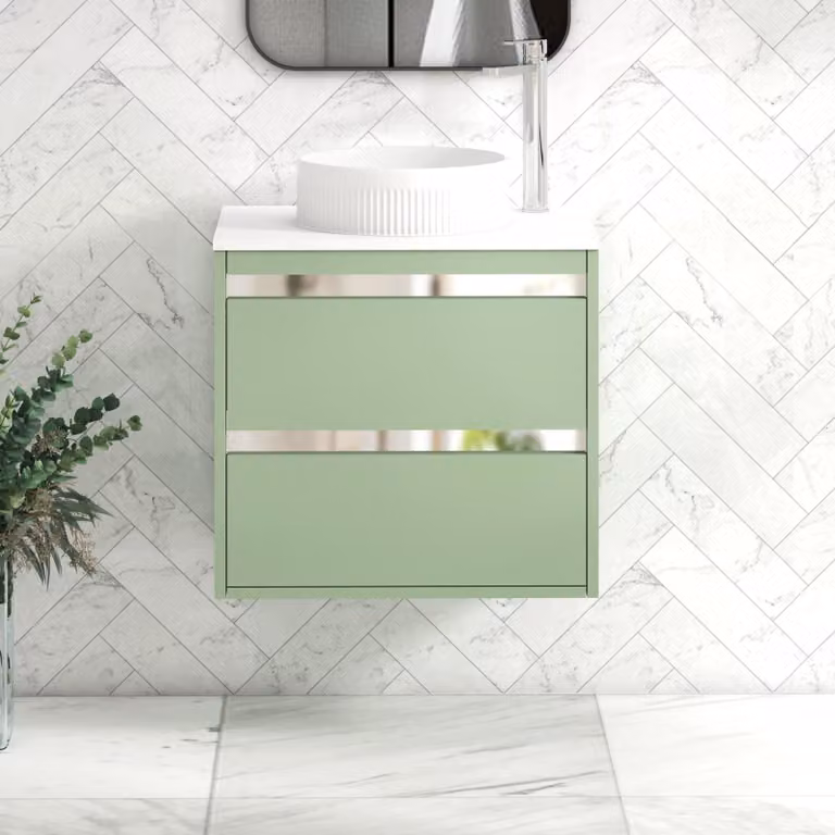 Royal Bathrooms Orion 600mm Wall Hung Mint Sage Vanity Unit with 2 Drawers and Round Basin