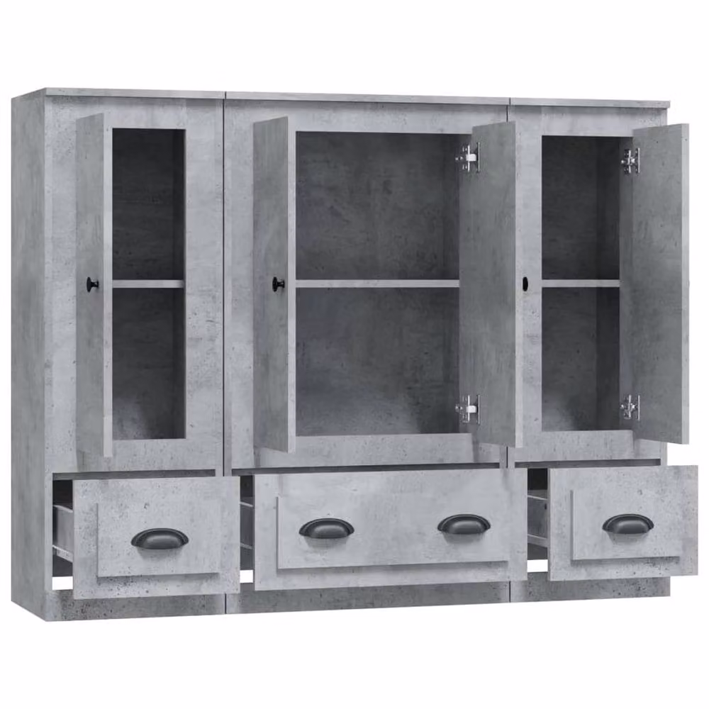 Berkfield Home Set of 3 Wall Mounted Highboards in Concrete Grey Matt Engineered Wood – 2