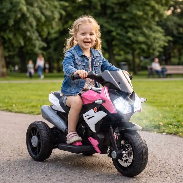 HOMCOM Kids Electric Motorcycle Ride On Toy with 6V Battery, Music, Horn and Lights, Pink