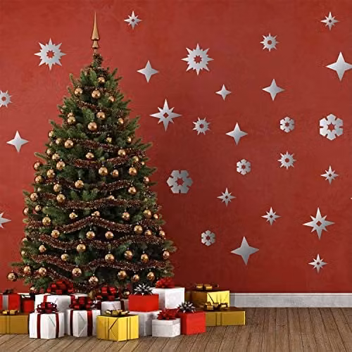 WALPLUS Christmas Snowflake Wall Stickers in Silver and Multicolour for Living Room or Nursery Decor – 1