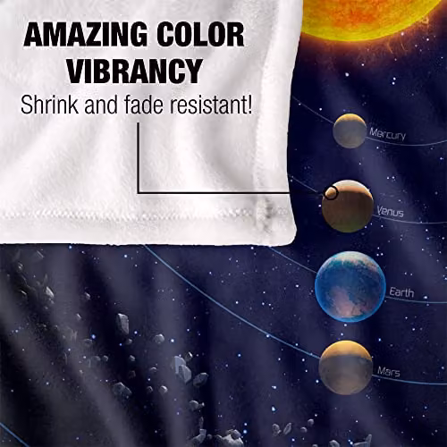 Bcreative Reinders Solar System Silky Touch Super Soft Fleece Throw Blanket in White and Multicolour, W/D/H: 152 x 127 cm – 3