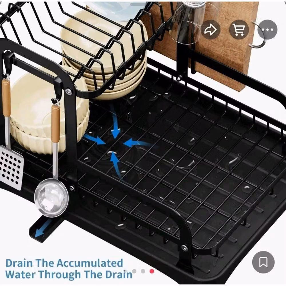NESTLUNE 2 Tier Dish Drainer Rack with Drip Tray and Cutlery Holder, Black, W/D/H: 100 x 100 x 32 cm – 3